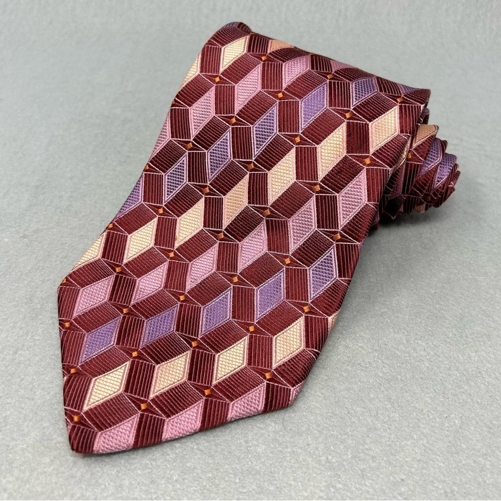 Bachrach Tie Pink And Purple Geometric Silk Necktie, Men’s, 4 x 58 inches